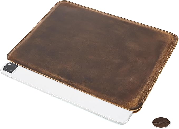 Top Grain Genuine Leather 12.9" iPad Sleeve Case, Minimalist Vintage Design, Handmade, Compatible with 12.9" iPad Pro 3/4/5/6 Gen, Fits A1876 A1865 A1983 A2014 A2229 A2232, Coffee 12.9 Inch