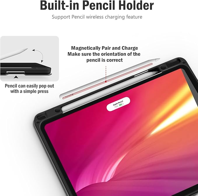Antbox Case for iPad Pro 12.9'' 6th Generation (2022) 5th/4th/3rd Generation (2021/2020/2018), Built-in Pencil Holder Auto Sleep/Wake Function PU Leather Smart Cover (Red)