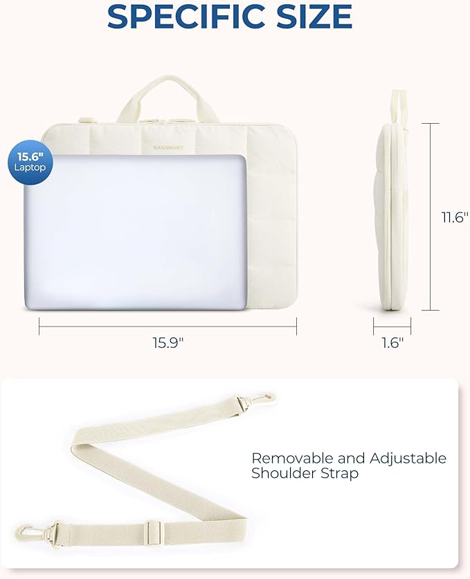 BAGSMART Laptop Case with Handle, Puffy Laptop Sleeve Bag for Women, MacBook Case for Dell, HP, Lenovo, MacBook Air/Pro, 15-15.6 inch, Beige