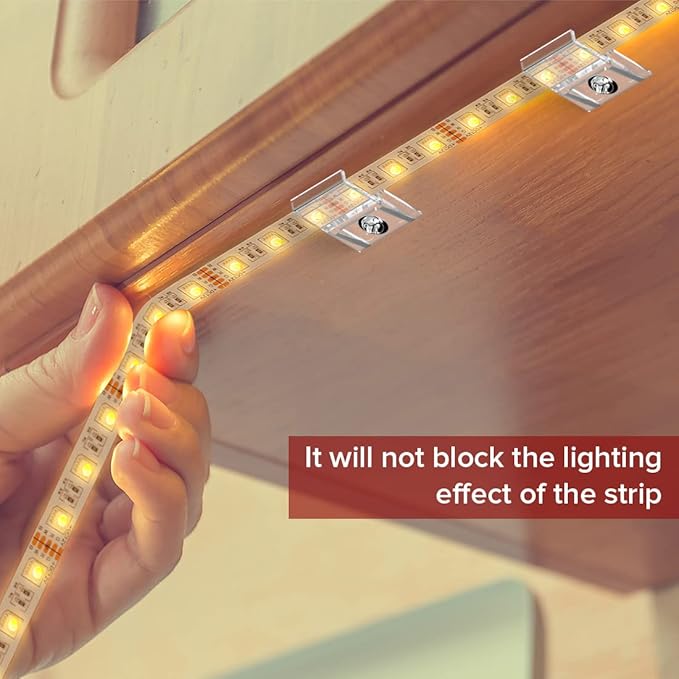 TYMXGHF transparent Strip Light Clips,Self Adhesive with Screws Mounting Holder,50Pcs LED Strong Fixing Clips And Screws For 0.47in/12mm Width IP30/65/ip67 2-6PIN Strip Lights,Fairy String,LED String