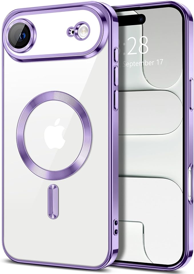 Hython Magnetic Clear for iPhone Air Case with Camera Lens Protector [Compatible with MagSafe] Luxury Plating Edge Slim Soft TPU Cover Protective Phone Case for iPhone Air 6.5", Light Purple