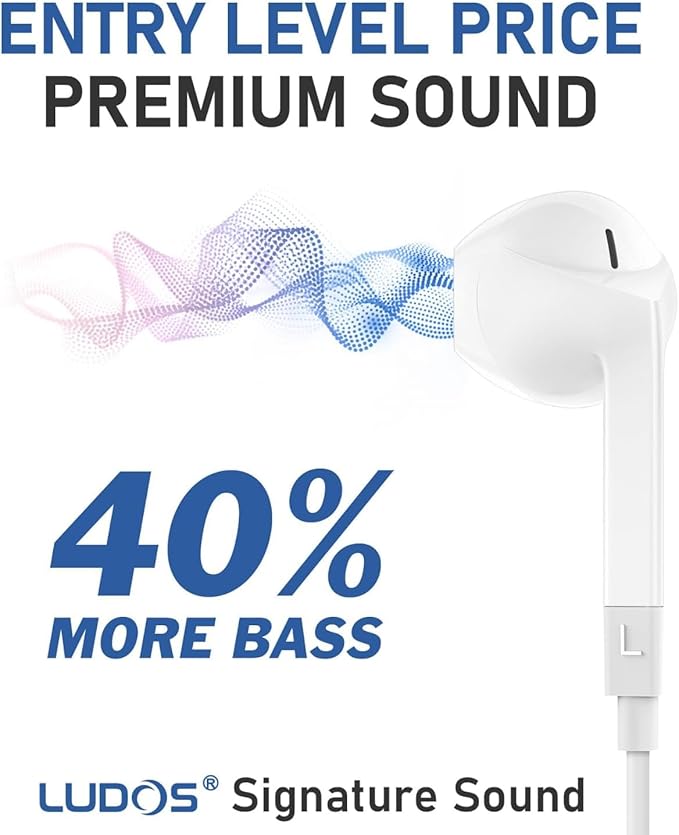 LUDOS FEROX 2 Pack Wired Earbuds in-Ear Headphones, 5 Year Warranty, Earphones with Microphone, Noise Isolation for 3.5mm Jack Ear Buds for iPhone, Samsung, Computer, Laptop, Kids, School Students