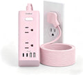 10Ft Extension Cord with Multiple Outlets,Flat Plug Power Strip Surge Protector with 10 Ft Long Cord,6 Outlet 4 USB Ports (2USB C),Multi Outlet Wall Plug for College,Dorm Essentials(Pink)