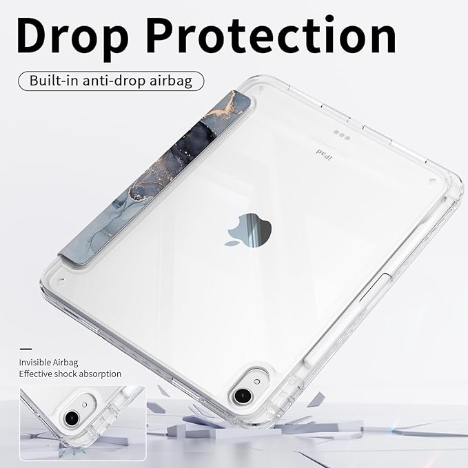 Case for iPad mini 7 2024 (A17 Pro)/ iPad mini 6 (2021), iPad 8.3-inch 7th/6th Generation Case, Trifold Stand Protective Slim Clear Back Cover with Pencil Holder, Abstract Marble