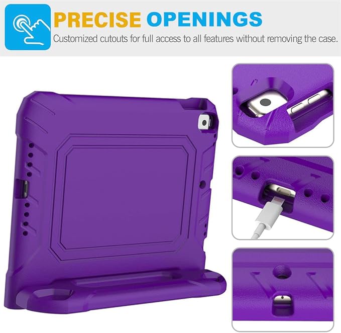 SUPLIK Kids Case for iPad 5th/6th Generation (9.7 inch, 2017/2018), iPad Air 1 & Air 2 & Pro 9.7 Case with Screen Protector, Durable Shockproof Protective Cover with Handle Stand, Purple