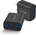 Amoner Wall Charger, Upgraded 2Pack 15W 3-Port USB Plug Cube Portable Wall Charger Plug for iPhone 13/12/mini/Pro/Max/11/Pro/Xs/XR/X/8/7/Plus, Galaxy10/9, Note10/9, and More