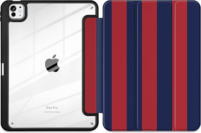 Case for iPad Pro 11 inch (M5) 2025 (M4) 2024 Release Slim Lightweight Stripe Design Cover with Clear Back TPU Edge Pencil Holder Trifold Stand, Red Blue Stripes