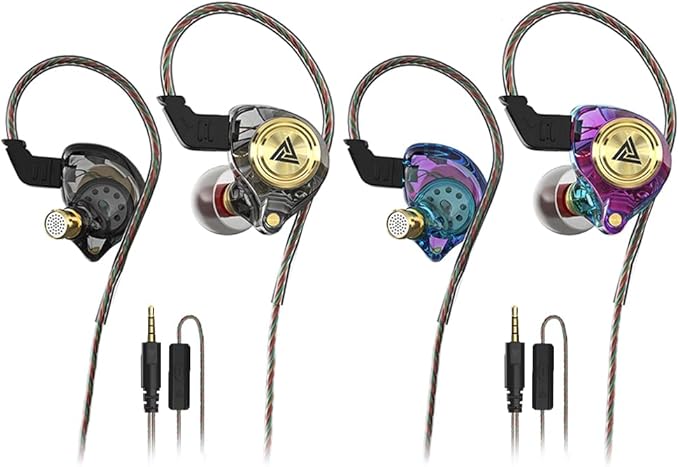 Wired Gaming Earbuds 2Pack, Ak3file in Ear Monitors, Deep Bass Sound Wired Earbuds, HiFi in Ear Headphones with 1DD 10mm Dynamic Driver, IEM for Music Gaming Video Calling (Black+Purple)