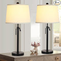 Bedside Table Lamps Set of 2: Tall Black Table Lamps for Living Room End Table | Height Adjustable 3-Way Dimmable Nightstand Lamp with Pull Chain Switch Modern Lamps for Bedroom Office(Bulbs Included)
