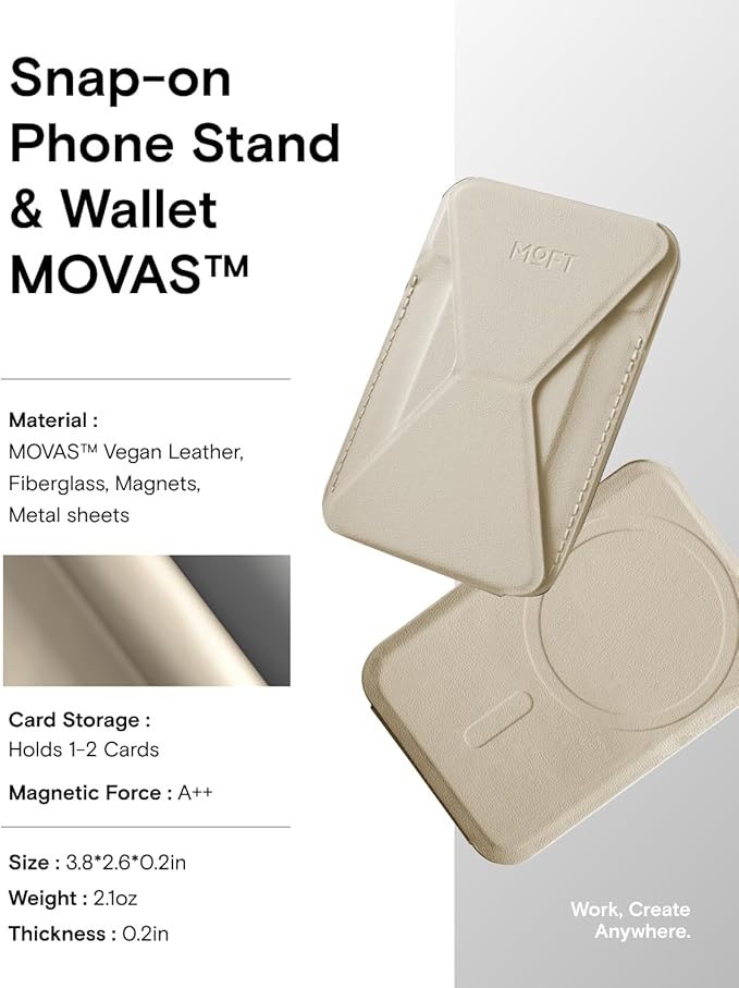 MOFT Magnetic Wallet Stand Compatible with iPhone 16/15/14/13/12 Series, Angle Adjustment & Magsafe Compatible MOVAS Phone Stand,Earthen Beige