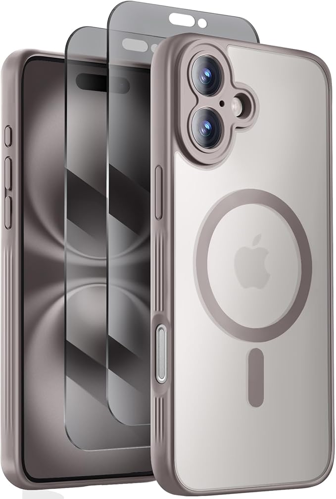 Symcele Designed for iPhone 16 Plus Case, Compatible with MagSafe, with Privacy Screen Protectors X2, [Camera Protection] [15FT Drop Protection] Shockproof Phone Case, 6.7", Natural Titanium