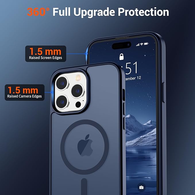 SUPFINE Magnetic for iPhone 14 Pro Max Case (Compatible with MagSafe) (Military Grade Drop Protection) Translucent Matte Shockproof Phone Cover,Dark Blue