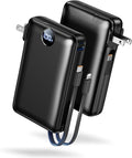 Power Bank, 50000 mAh Portable Charger with Built in Cable & Wall Plug, 22.5W Fast Charging, Travel Essential Battery Pack with LED Display for iPhone 17/16/15/14 Series, Galaxy, iPad Dark