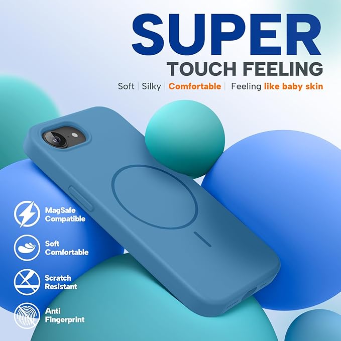 Miracase Magnetic for iPhone 17e Case & iPhone 16e Case, [Soft Anti-Scratch Microfiber Lining], Compatible with MagSafe, Silicone Shockproof Protection Phone Case for iPhone 17e/16e, Capri Blue