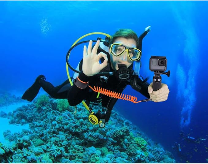 Action Camera Non-Slip Handler Floating Hand Grip Holder Mount + Steel-cored Safety Wrist Strap for GoPro Sony Insta360 Olympus Akaso Underwater Camcorder Diving Surfing Snorkeling Rafting Kayaking