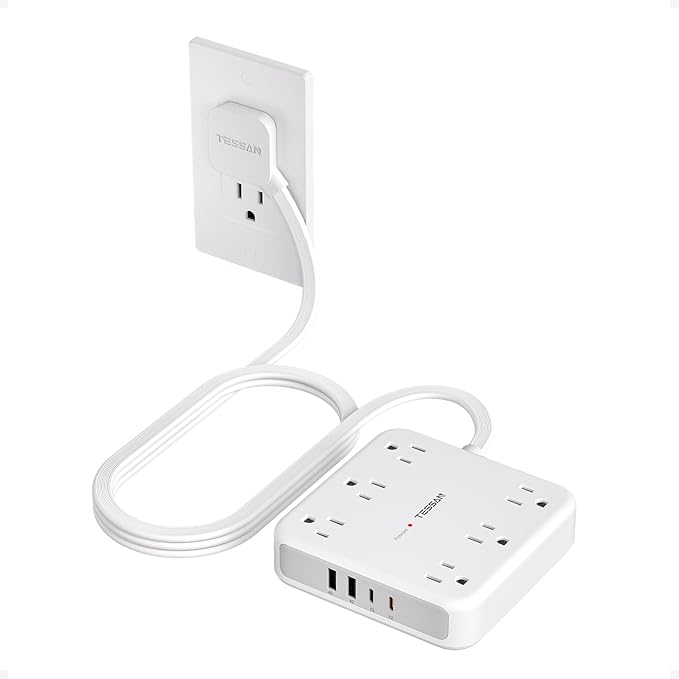 TESSAN 5Ft Grey Extension Cord with Multiple Outlets, 2100J Surge Protector Power Strip with 6 Outlets and 4 USB Ports (2 USB C), 1875W 15A, 20W Multi Outlet Extender for Home, Office, Dorm