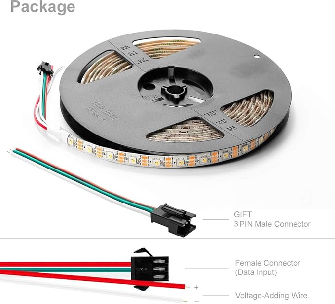 BTF-LIGHTING RGBW RGB+Warm White SK6812 (Similar WS2812B) 4 Colors in 1 LED Strip Individually Addressable 16.4ft 60Pixel/m 300LED Light Dream Color IP65 DC5V White PCB (No Adapter or Controller)