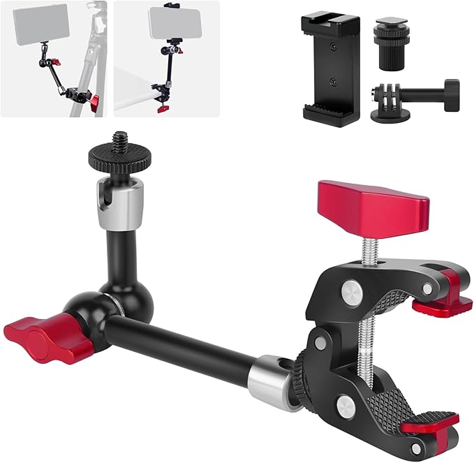 9" Articulating Magic Arm with Super Clamp, Magic Arm Camera Mount with Crab Clamp, Desk & Tube Camera Arm Friction Arm for DSLR Action Camera Monitor Video Light, Max. Load 5.5lbs (SY008)