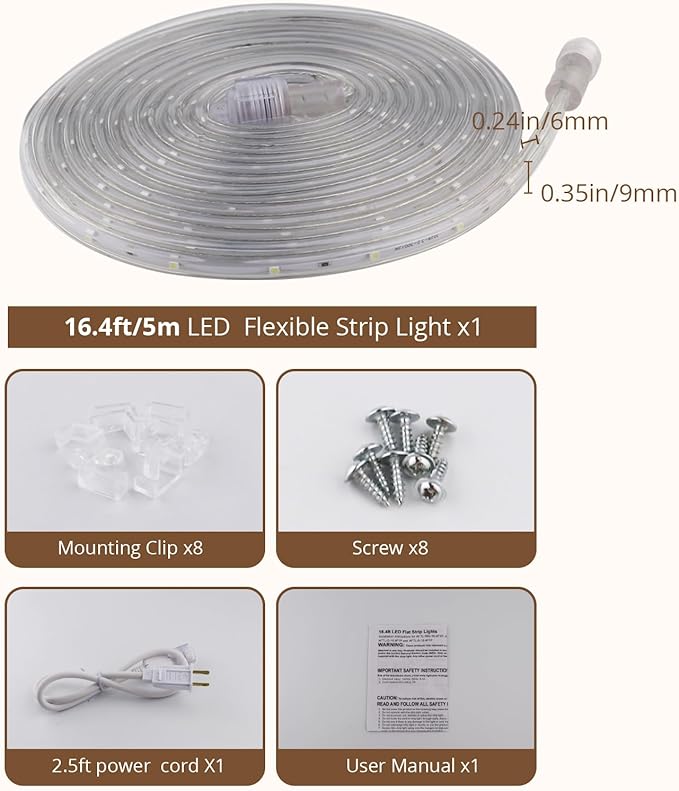 LED Rope Lights, 16.4 Feet Green Flat Flexible Strip Light, Plug in Novelty Lighting, Connectable and Waterproof for Home Christmas Holiday Garden Patio Party Decoration