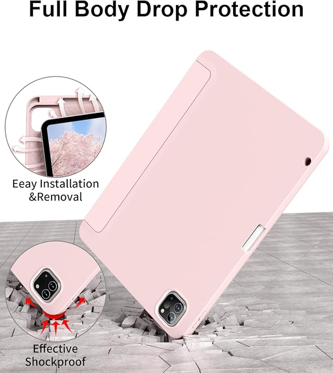 for iPad Pro 12.9 Case (6th/5th/4th/3rd Generation 2022/2021/2020) & ipad Air 13 inch case (M3 2025/M2 2024) with Pencil Holder, Smart Slim Trifold Stand Case with Soft TPU Back (Pink)