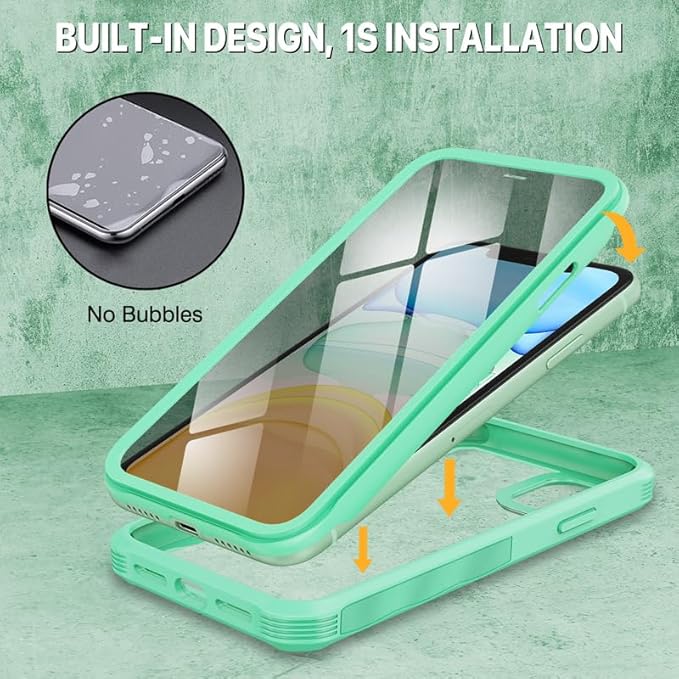 CENHUFO Privacy for iPhone 11 Case, Full Body Phone Case with Built-in 9H Tempered Glass Privacy Screen Protector and Camera Lens Protector, Anti Peep Spy Shockproof Bumper Clear Cover - Green
