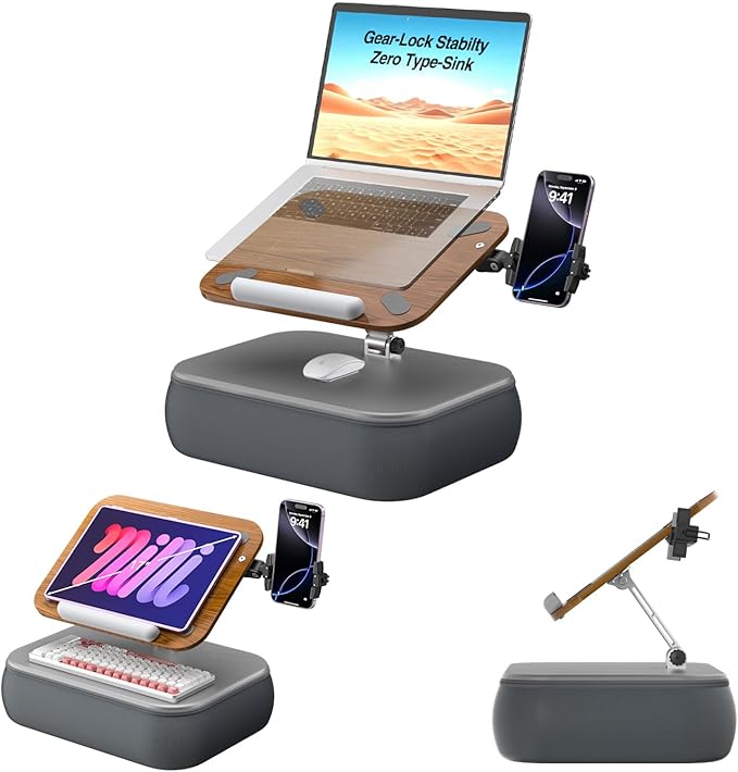 Height & Angle Adjustable Laptop Lap Desk, Laptop Desk with Cushion, Fits up to 16 inch Laptops & Tablet, Bean Bag Pillow Stand, Lap Desks for Home, Office, Bed, Couch, Desk, Car and Recline