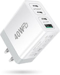 USB C Charger Block 40W Type C Fast Charging Blocks Multiport USB Wall Charger Plug Power Adapter Outlet Phone Accessories 4Port for iPhone 15 Pro Max XS, iPad, Samsung Tablet (White)