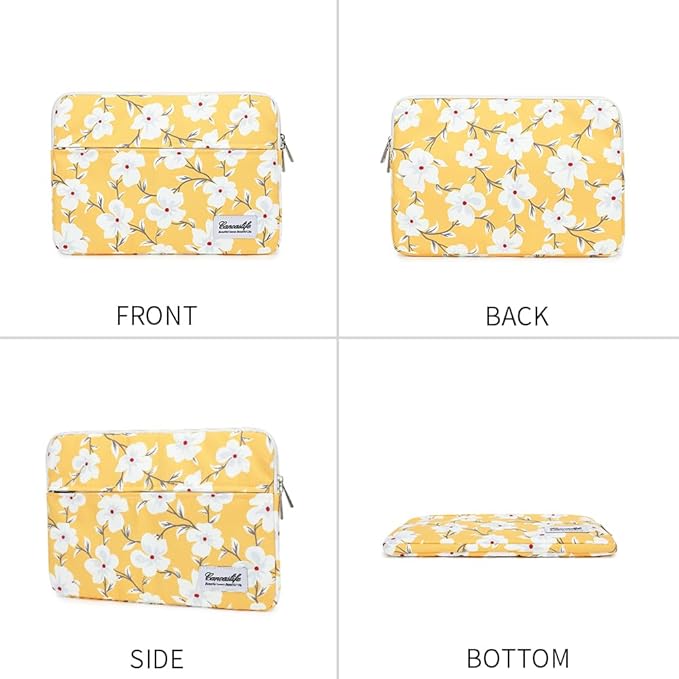 Canvaslife Yellow Flower Pattern Laptop Sleeve 14 inch Laptop Case Bag with Front Pocket - Waterproof Shockproof