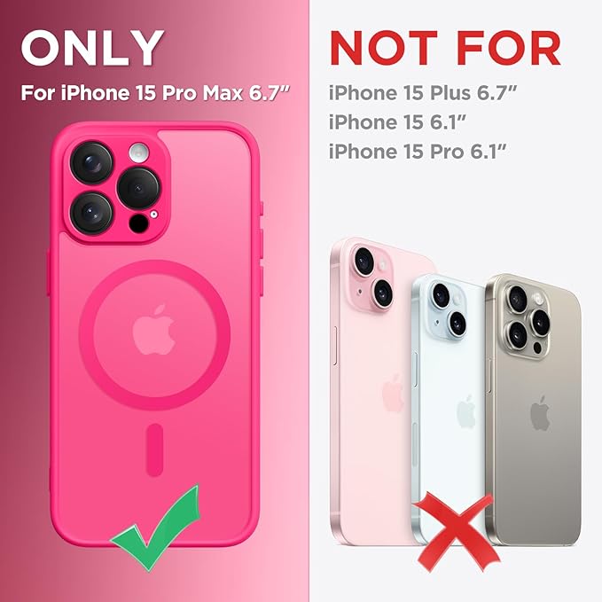 CAPRARO Magnetic for iPhone 15 Pro Max Case, [Compatible with MagSafe] [Full Camera Protection] Shockproof Protective Slim Translucent Matte Phone Case for iPhone 15 Pro Max 6.7'', Hot Pink