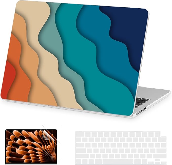 AKIT Compatible with MacBook Air 13 inch Case M5 2026 2025-2022 M4 M3 M2 A3449 A3240 A3113 A2681, Unique Hard Shell Laptop Case+Screen Protector+Keyboard Cover for MacBook Air 13.6 inch, Colorful Wave