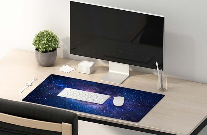 SSOIU Large Mouse Pad, Cute Space Desk Mat for Desktop, Women Girls Waterproof Gaming Mousepad, Milky Way Galaxy Computer PC Laptop Protector Writing Pads for School Office Home 35.5" x 15.7"