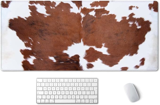 SSOIU Extended Mouse Pad, XXL Gaming Mouse Pads, Large Big Mousepad Laptop Computer Keyboard Mat Desk Pad with Non-Slip Base Stitched Edge for Gaming Office, 35.5 x 15.7 inch, Brown Cowhide Print