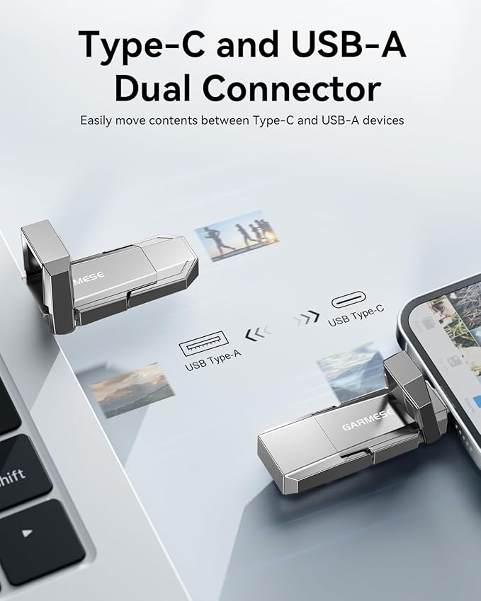 128GB USB C Flash Drive Up to 450MB/s USB 3.2 Solid State Drive 2-in-1 Dual Flash Drive Data Storage Portable External SSD for iPhone 17/16 /15 Series Smartphone Tablet Computer Game Console