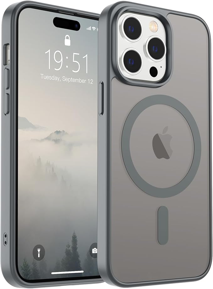 SUPFINE Magnetic for iPhone 14 Pro Case (Compatible with MagSafe) (Military Grade Drop Protection) Slim Translucent Matte Shockproof with Anti-Fingerprint Phone Case,Gray
