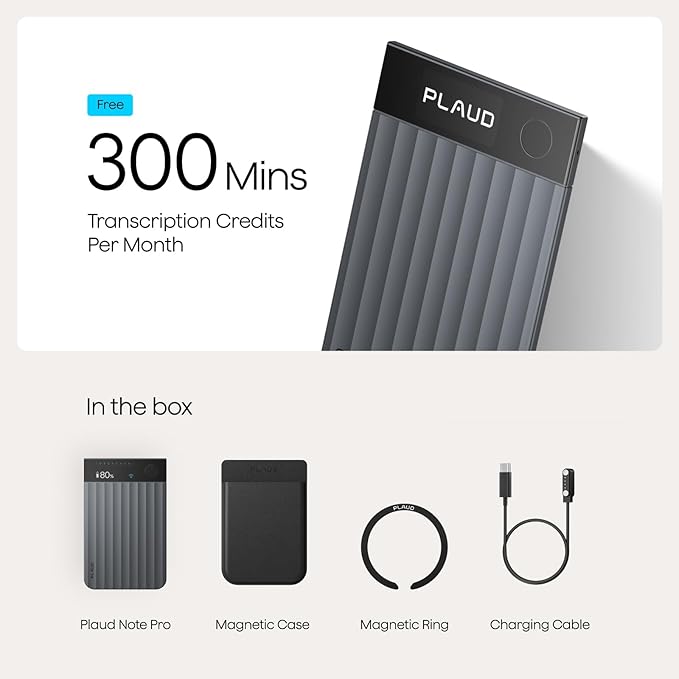 Plaud Note Pro AI Voice Recorder, Transcribe & Summarize with AI Note Taker for Meetings & Calls, Professionals & Teams, Supports 112 Languages, Ultra-Slim, InstantView Display, Case Included, Black