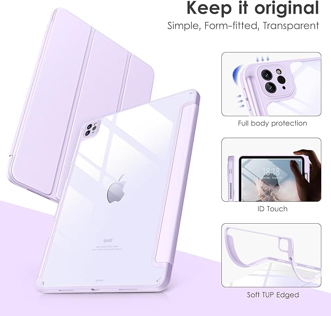 VIKESI Case for iPad Pro 12.9 6th/5th/4th/3rd Generation 2022/2021/2020/2018,TPU Shockproof Frame,Built-in Pencil Holder,Auto Sleep/Wake - Light Purple