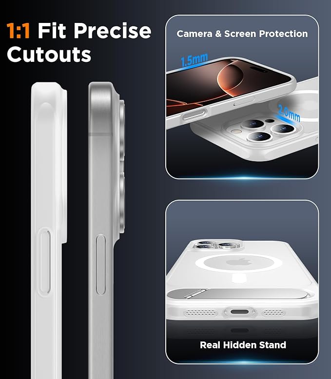 Magnetic Compatible with iPhone 16 Pro Max Case, [Built-in Invisible Kickstand][Compatible with MagSafe][Military Grade Shockproof] Slim Translucent Matte Phone Case for iPhone 16 Pro Max 6.9"