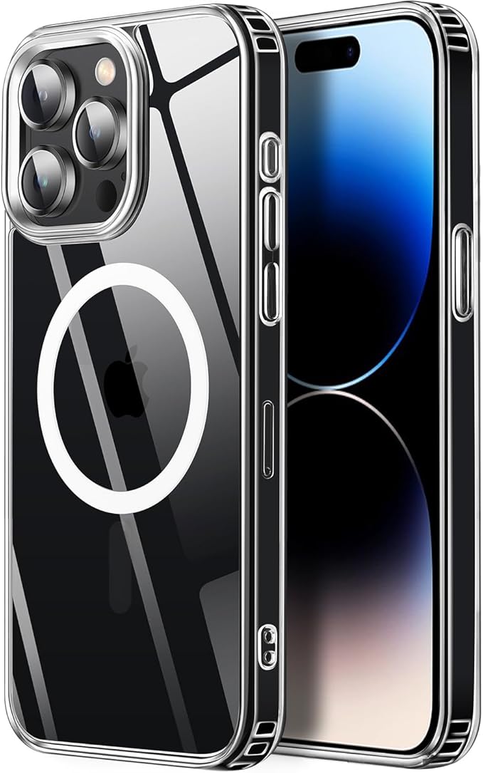 Tigowos Compatible with iPhone 15 Pro Case Fits MagSafe 10FT Drop Resistant Matte Skin Feeling Back Cover Aluminum Alloy Keys Fits iPhone 15 Pro Phone Cases，Clear