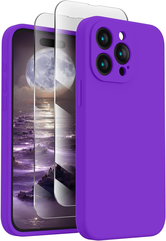 FireNova Designed for iPhone 15 Pro Max Case, Silicone Upgraded [Camera Protection] Phone Case, Soft Anti-Scratch Microfiber Lining Inside, 6.7 inch, Neon Purple