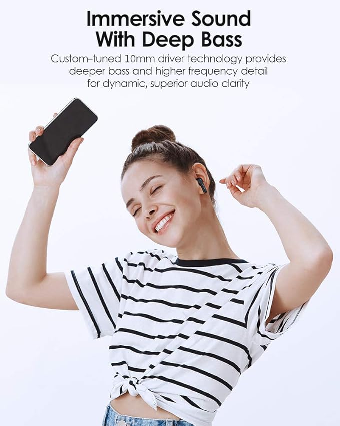 DTTO J-10 Active Noise Cancelling Earbuds with 60ms Low-Latency Game Mode, Wireless Charging Case Bluetooth 5.2 Auto-Pairing Touch-Enabled Voice-Assistant, Immersive Sound Deep Bass IPX8 Sweatproof