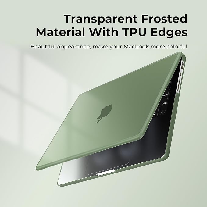 BlueSwan Anti-Cracking Hard Shell Case Compatible with MacBook Pro 14-inch M5 2026 2025-2021 Release M4 M3 M2 M1 Pro/Max Chip, Anti-Fingerprint Soft TPU Bumper, Frosted Midnight Green