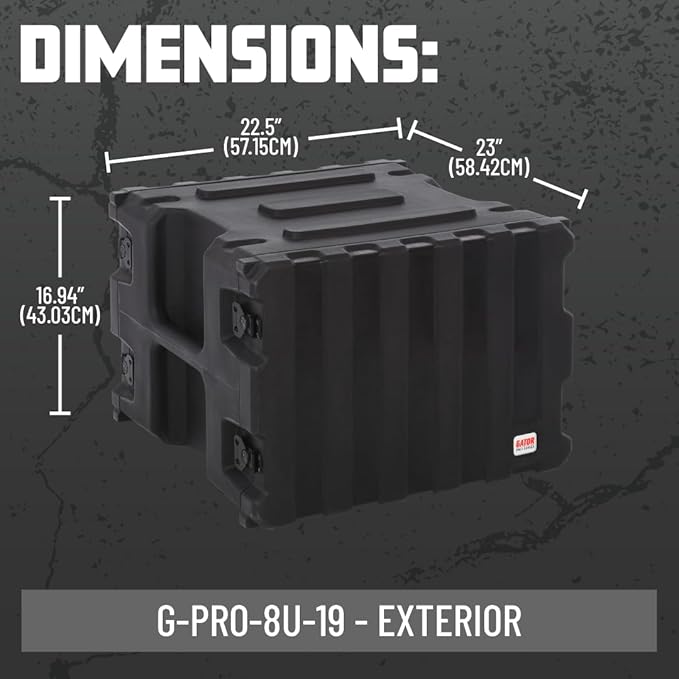 Gator Cases Pro Series 8U Rack Case with Standard 19" Depth, Roto Molded Made in USA (G-PRO-8U-19)