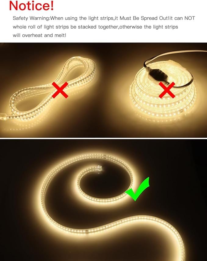 LED Strip Lights Outdoor LED Lights Waterproof AC 110V 600LED 3000k LED Rope Lights for Indoor, Outdoor, Garden, Lawn, Kitchen, Staircase, Room Decoration Lighting