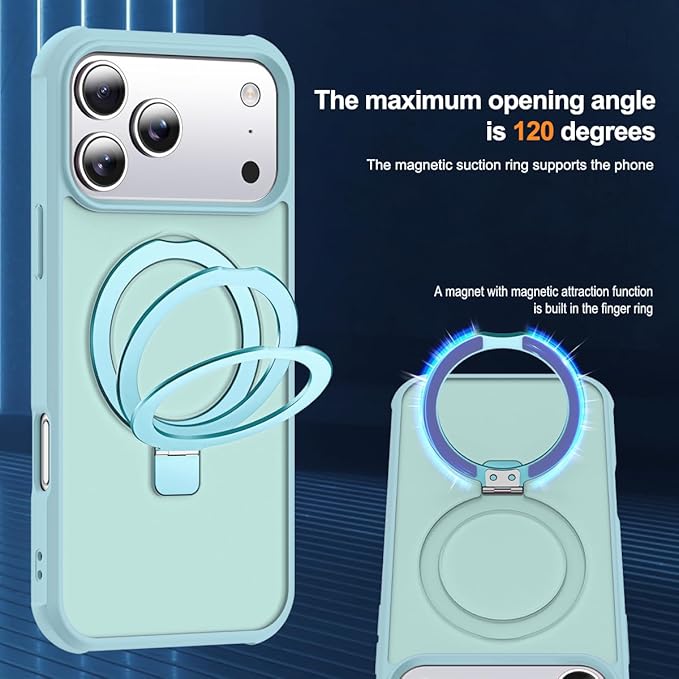 SKYLMW Compatible with iPhone 17 Pro Max Case with Invisible Magnetic O-Ring Stand Military-Grade Translucent Case for iPhone 17 ProMax 6.9" [Compatible with Mag-Safe][Great Grip Feeling], Blue