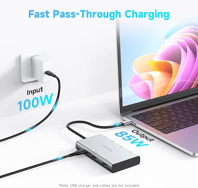 RSHTECH 7-in-1 USB C Hub Multiport Adapter with 2x4K@60Hz HDMI, USB-3.0 Data Ports(3A+1C), 100W PD, Aluminum USB-C Docking Station Dual Monitor for Laptops and MacBook
