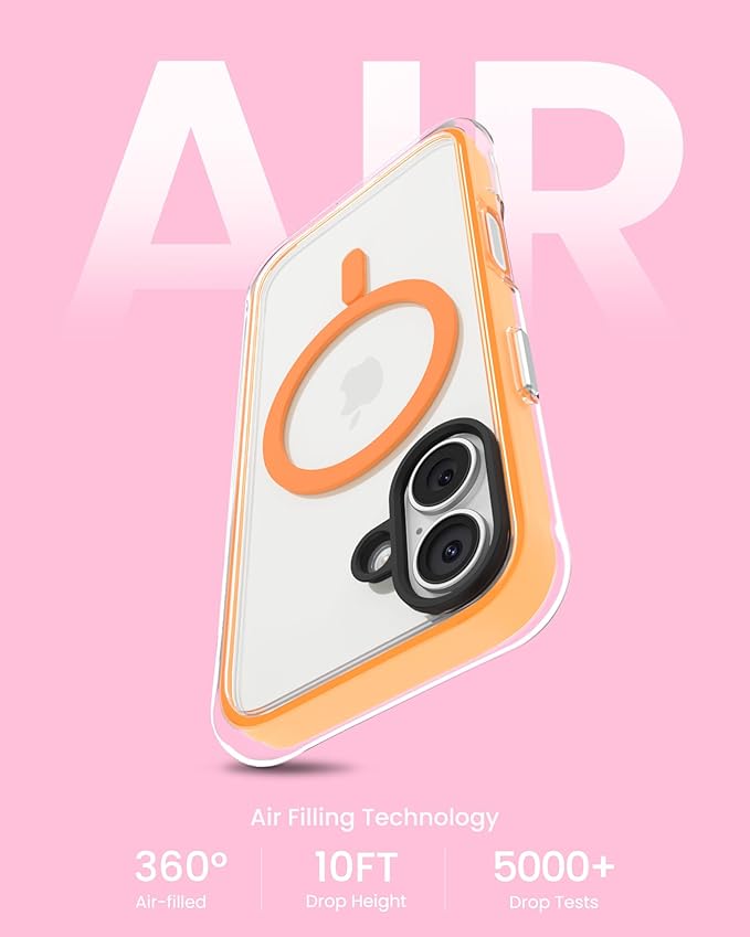 ORNARTO Air Case for iPhone 17 Clear | Military-Grade Drop Protection | Camera Control Button | Compatible with MagSafe | Built-in Air Phone Cover - Orange