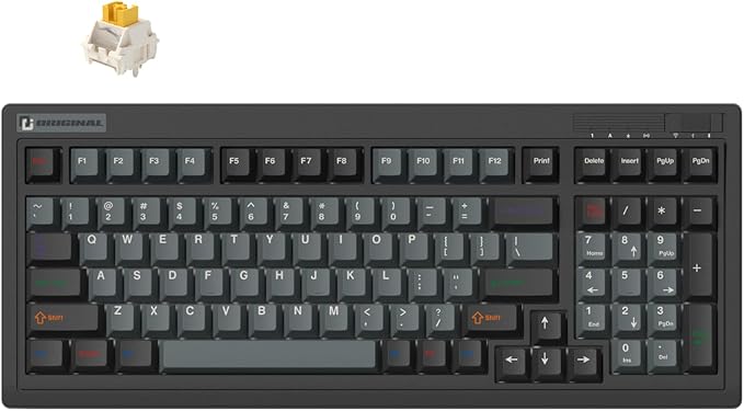 FL·ESPORTS OG98 Tri-Mode Retro Mechanical Keyboard, 96% Gasket Mount Hot Swappable Gaming Keyboard, PBT Keycaps, 4000mAh for Mac/PC - Pre-lubed Creamy Linear Switches | Black