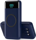 Wireless Portable Charger 40800mAh with 3 Built-in Cables,7-in-1 15W Wireless Charging Power Bank,25W PD QC 4.0 USB C Fast Charging Travel Essential Battery Pack for iPhone 17/16/15/13/12,Android-Blue