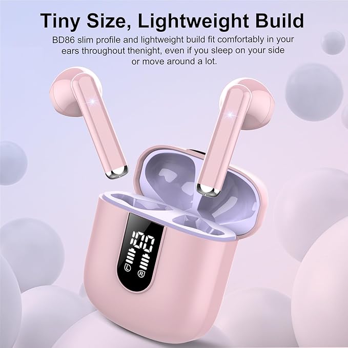 Jesebang Wireless Earbuds, Bluetooth 5.4 Headphones HiFi Stereo, Bluetooth Earbuds with ENC Noise Cancelling Mic, 36H LED Display Ear Buds, IPX7 in Ear Earphones for Phone Tablet Laptop Sports, Pink