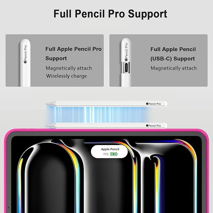 iMieet iPad Pro 13 Inch Case (M5/M4) 2025/2024 with Pencil Holder, Trifold Stand Smart Case with Soft TPU Back, Auto Wake/Sleep (Rose Red)
